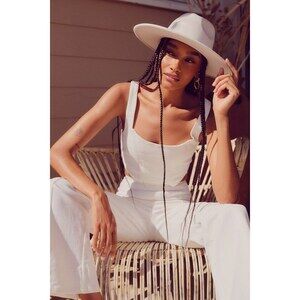 Lulus Perfect Icon Ivory Bustier Cutout Straight Leg Denim Jumpsuit White